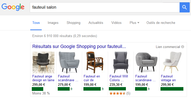 Exemple Google Shopping